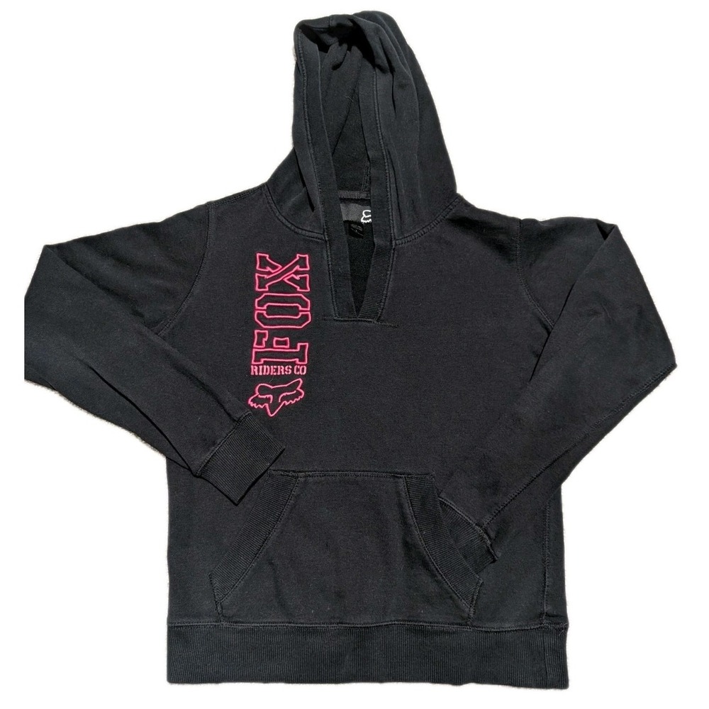FOX Riders Sweatshirt Hooded Long Sleeve Black‎ Hot Pink Logo Teen Girl's Large